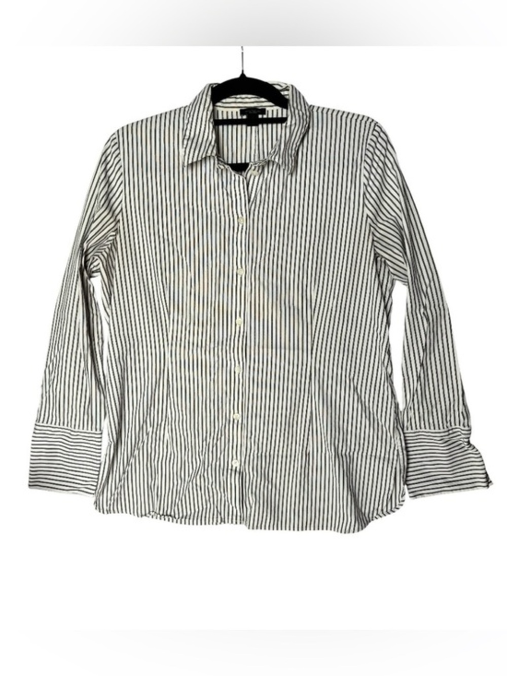 Ann Taylor Factory Button Down Blouse Women's Large Black White Stretch Career